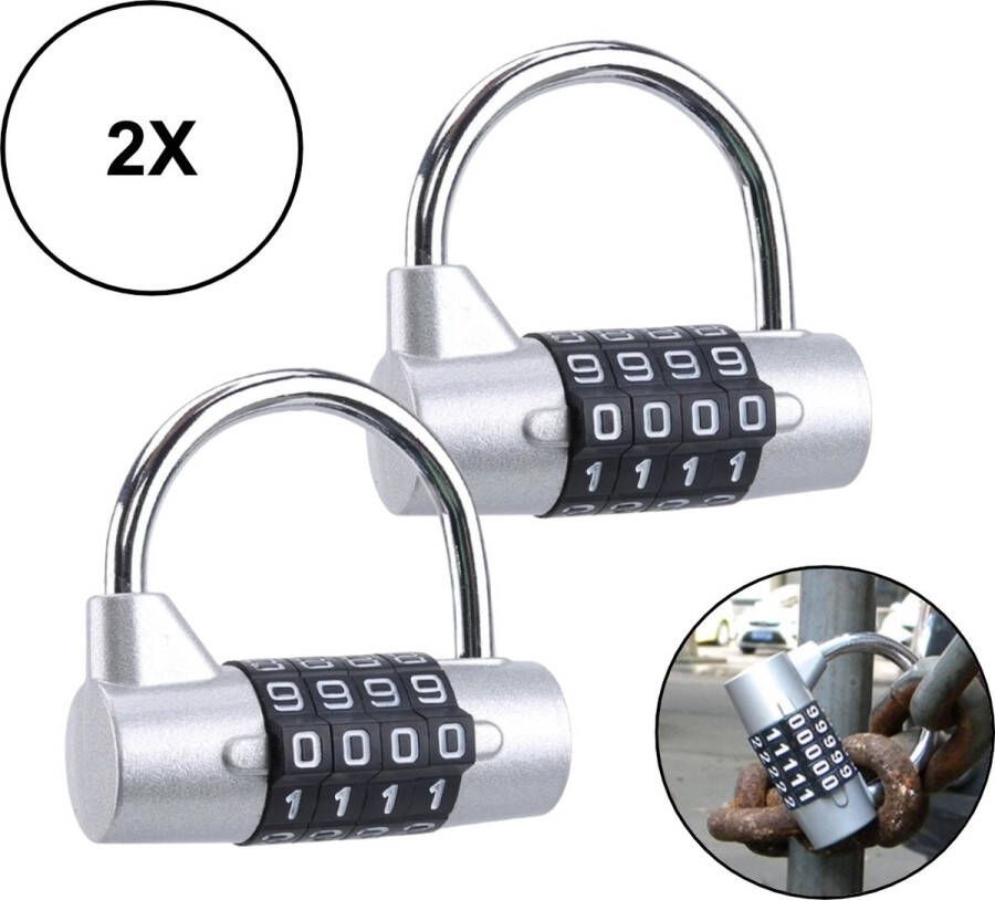 PD 2x cijferslot hangslot 54 mm Willekeurige kleur 2 stuks