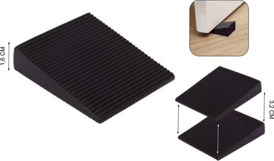 PD 2x Deurstopper Deurwig 1.6cm Stapelbaar naar 3.2cm 4.8cm Deurstopper Zwart Rubber Deurstop