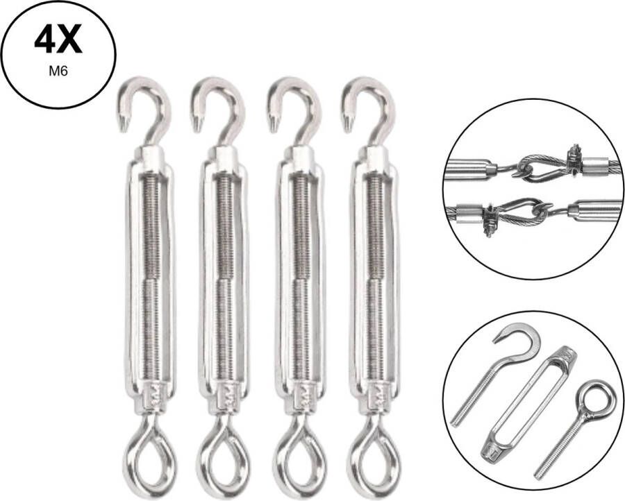 PD 4x Draadspanner Spanhaak M6 90mm- Haak & Oog spanmoer schroefspanner klusbenodigheden op spanning brengen van kabels touw en kettingen