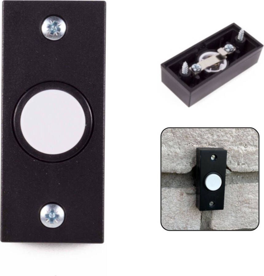 PD Deurbel Universeel Zwarte deurbel met witte knop Opbouw deurbel 2 draads