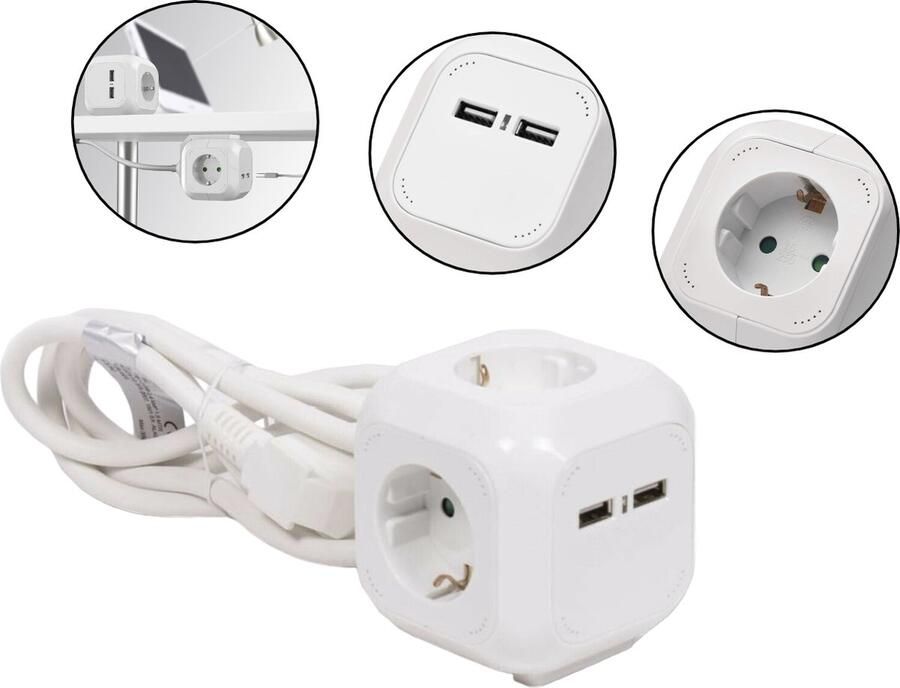 PD Stekkerdoos 3-voudig + RA + 2 USB 2.4A 1.5m Snoer Blok: Efficiëntie en Gemak in Één!