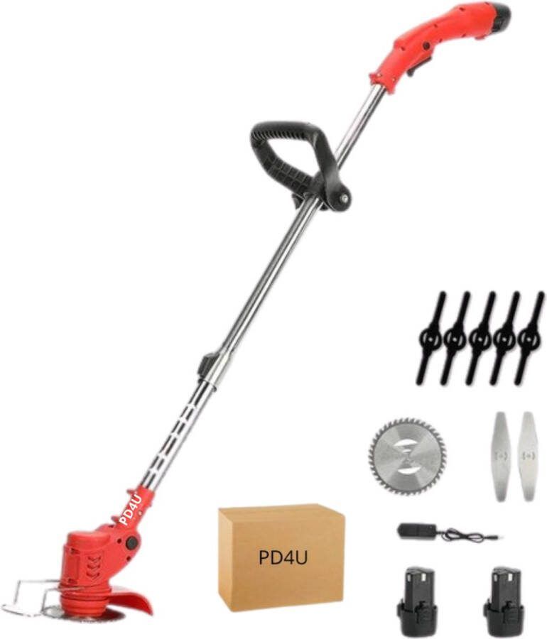 PD4U Onkruidborstel Elektrisch Grastrimmer Bosmaaier 18000Rpm 2x Batterij Elektrische Grasmaaier Gras trimmer Grastrimmers met accu Telescopische buis Rood Kantmaaier