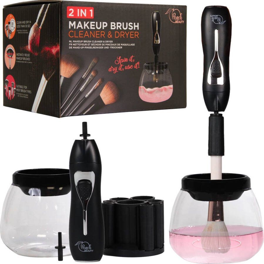 Peach Beauty 2-in-1 Brush Cleaner Make Up Kwasten Reiniger en Droger Penseel Reiniger Zwart