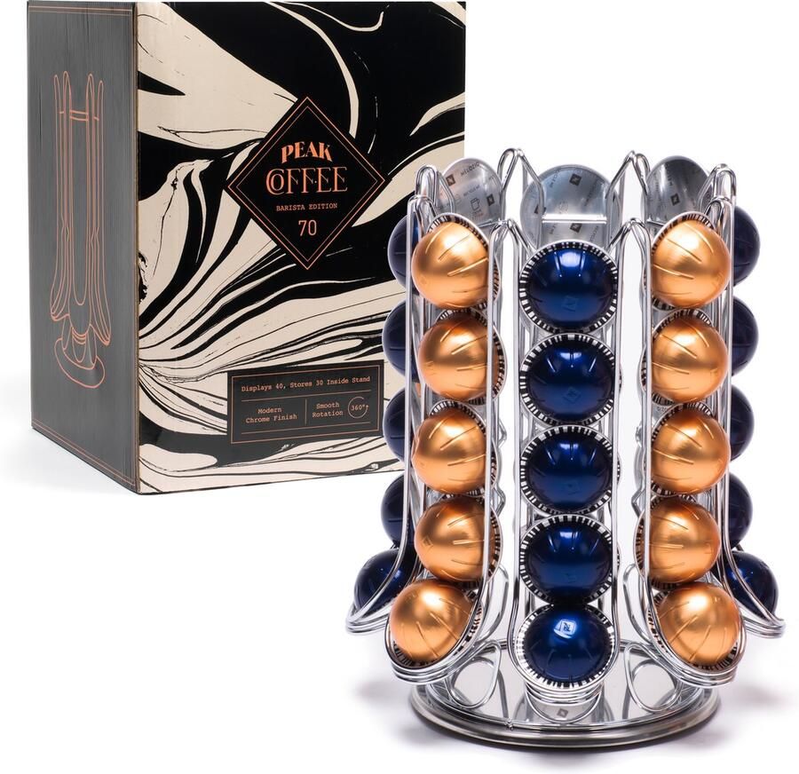 Peak Coffee Capsulehouder Nespresso Vertuo – Koffiecups Houder Staand Vertuo 30 cups – Chrome afwerking