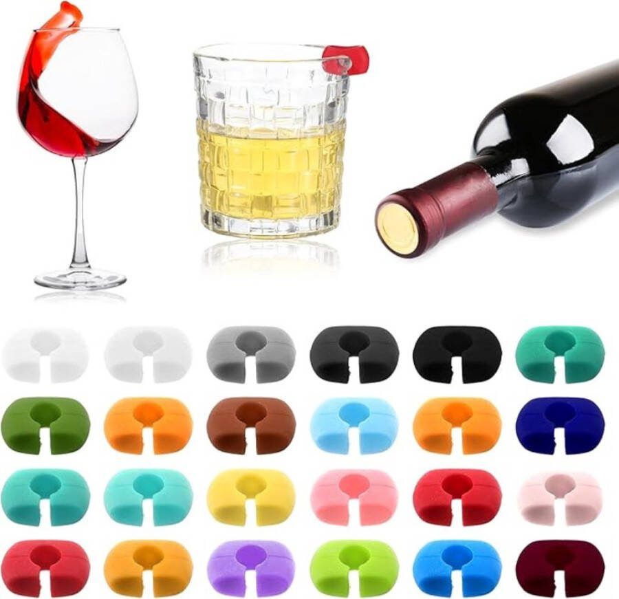 PEAM 24 Kleurrijke Herbruikbare Glasmarkers Perfect Voor Feesten Wijn- En Bierglazen Drinkglazen En Bekers