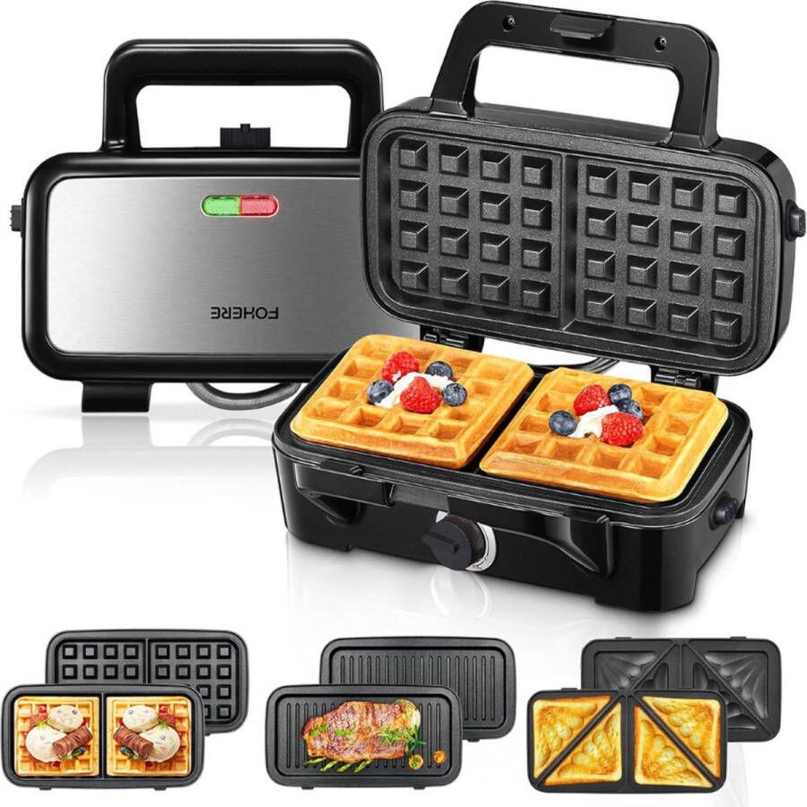 PEAM 3-in-1 Croque Monsieur Machine 1200W – Multifunctioneel Wafelijzer Met 5 Temperatuurinstellingen Panini-Maker Met Antiaanbaklaag En Verwijderbare Plaat – Snel Opwarmen En Verticale Opslag – Zwar