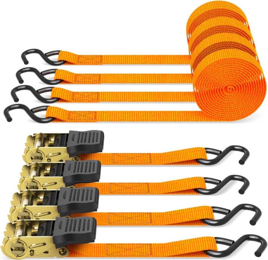 PEAM 4-pack Oranje Spanbanden Met Ratel Ohuhu 4 6m 680kg Breeksterkte Ideaal Voor Motorfiets En Apparatenbevestiging