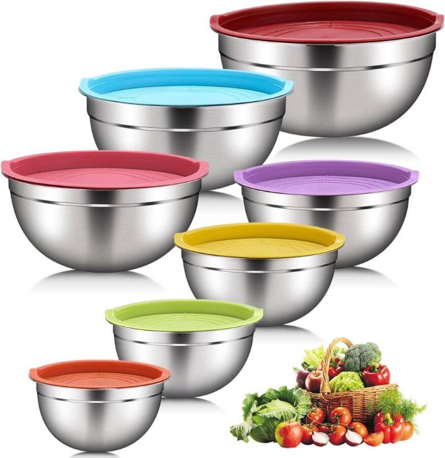 PEAM 7-Delige Roestvrijstalen Beslagkom Set Hoogwaardige Mixing Bowls voor Bakken en Mengen