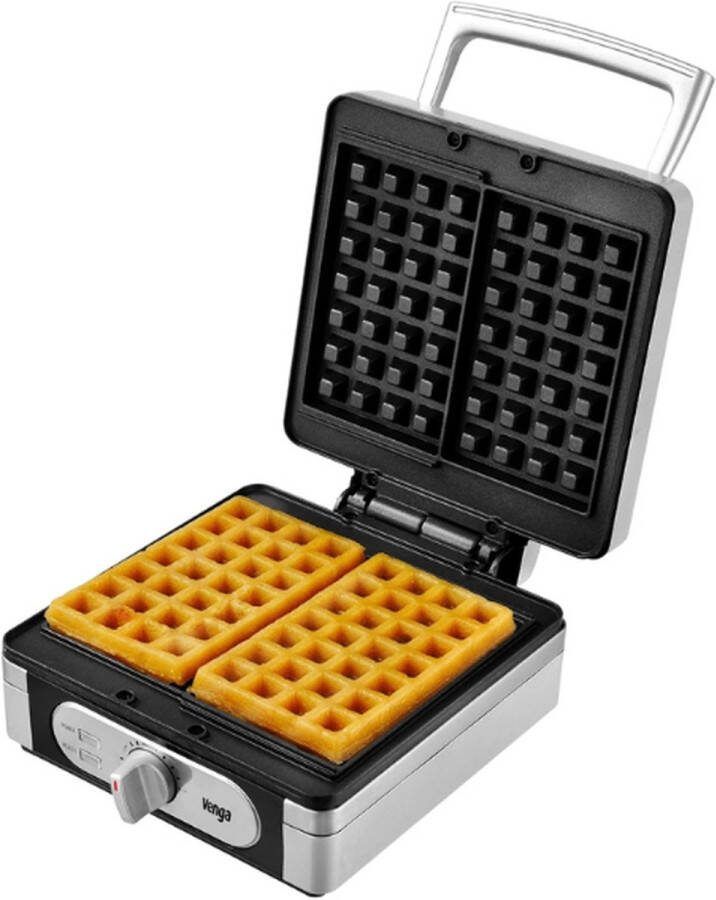 PEAM Belgisch Wafelijzer 1200W – Voor 4 Vierkante Wafels met Antiaanbaklaag en Instelbare Temperatuur – 5 Bruiningsniveaus – Ideaal voor Familiefeesten