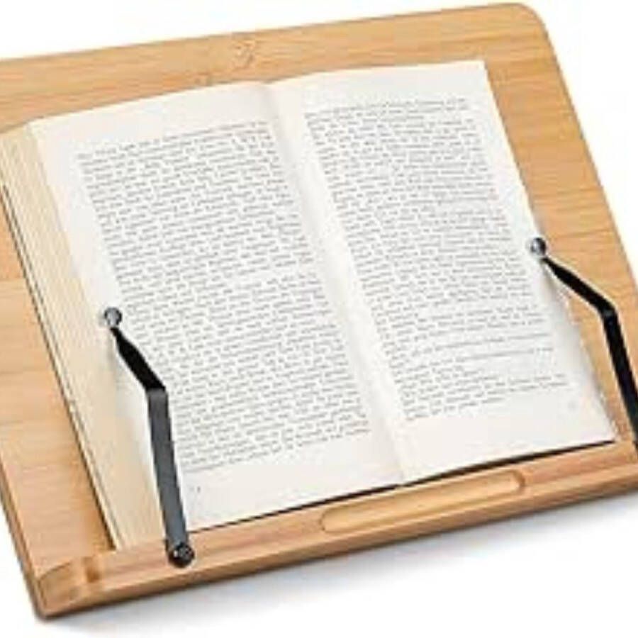 PEAM Boekenstandaard Houten Kookboekenstandaard Bamboe Tablethouder Verstelbare Metalen Paginaklemmen 34 x 24 cm Houd je recepten georganiseerd en je handen vrij tijdens het koken met deze handige en stijlvolle kookboekenstandaard en tablethouder