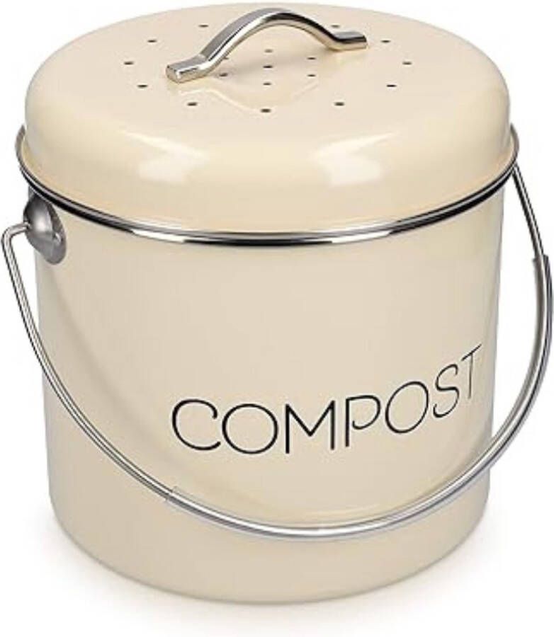 PEAM Compostbak Compostemmer Metalen 5L Met 3x geurfilter Een handige en stijlvolle oplossing voor keukenafval. Deze metalen compostemmer van 5 liter bevat 3 geurfilters om nare luchtjes te voorkomen