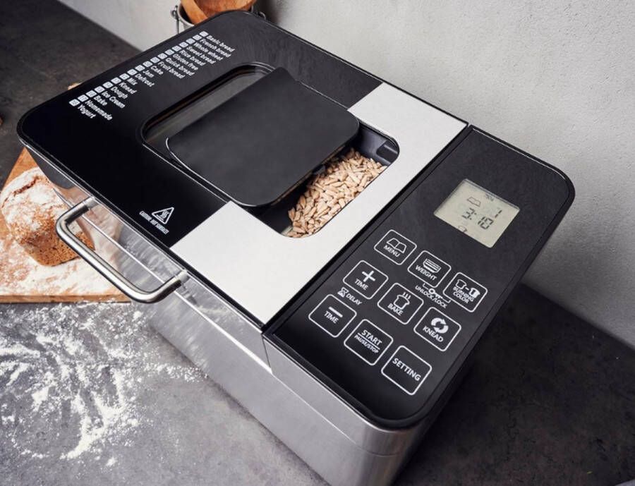 PEAM Design Broodbakmachine Advanced 42823: Stijlvol RVS Met 18 Programma's En Automatisch Ingrediëntenvak Voor Perfect Versgebakken Brood