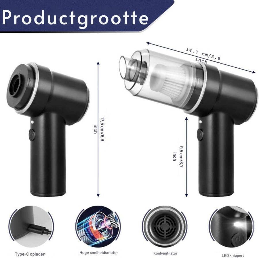 PEAM Draadloze Handstofzuiger 3-in-1 Oplaadbare Mini-Stofzuiger Voor Huisdierenhaar En Auto Geüpgrade Model In Zilver En Zwart