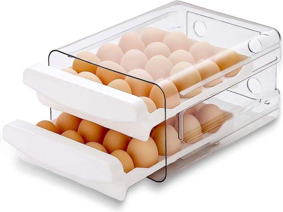 PEAM Eierdoos Kunststof Exclusieve 2-Laags Koelkast Eiercontainer Verfrissende Opslag voor Eieren in Doorzichtig Design (1 Stuk)