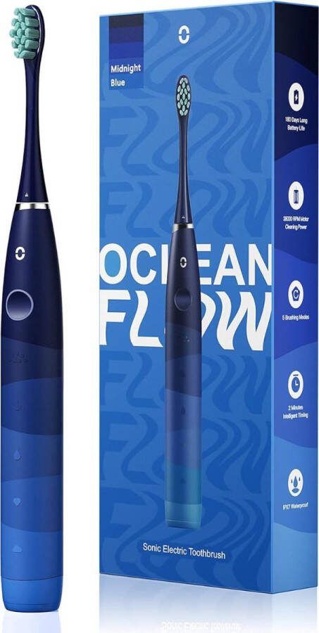 Blauw Elektrische Tandenborstel Draagbare Elektrische Tandenborstel met 5 Modus Bleken Dupont Borstelkop 180 Dagen Batterijduur IPX7 Waterdicht Slimme Timer en USB Type-C Opladen
