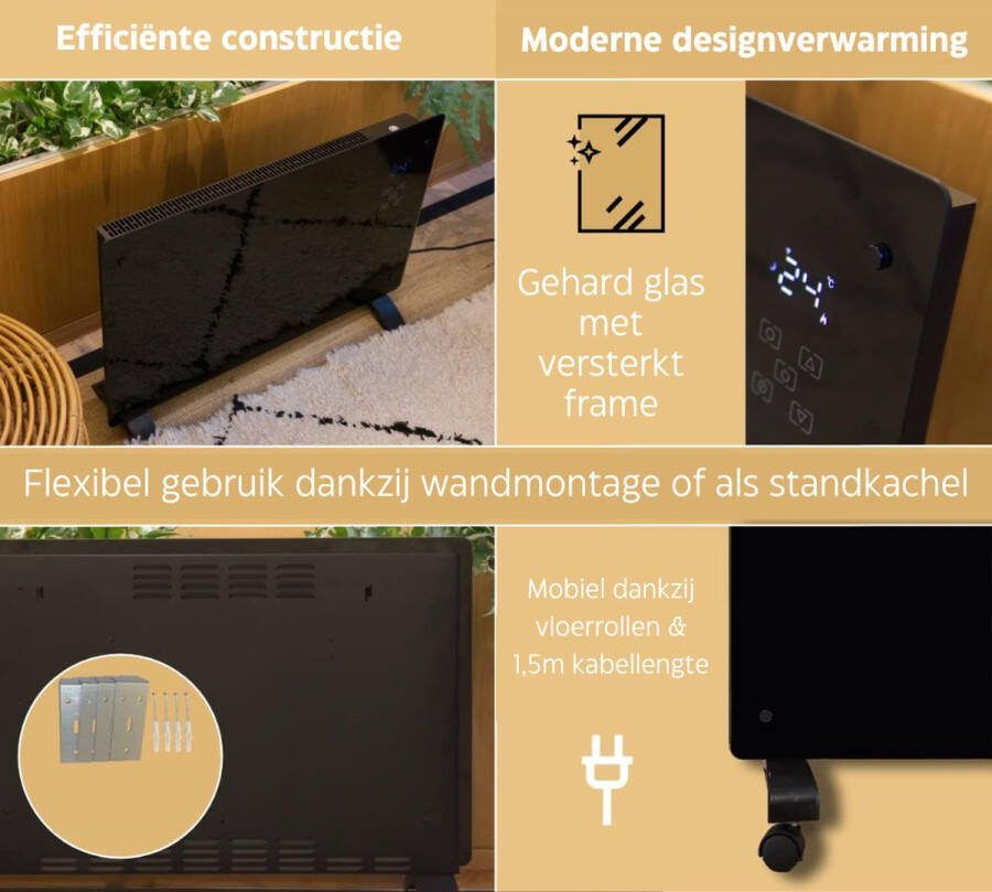 PEAM Elektrische Verwarming Mobiele Convectorverwarming met Vloerwielen & Wandhouder