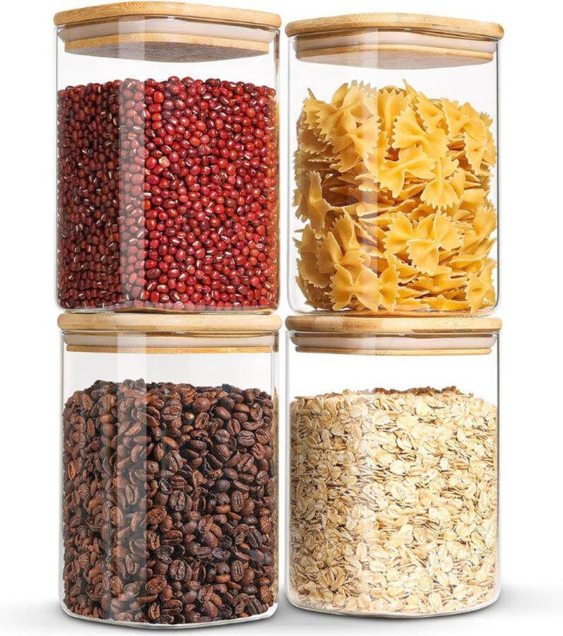 PEAM Glazen Potjes met Deksel 1100ml Luchtdicht Glazen Voorraadpotten Bewaar al je favoriete ingrediënten vers en georganiseerd met deze luchtdichte glazen voorraadpotten met bamboe deksels. Perfect voor het bewaren van voedsel in de keuken