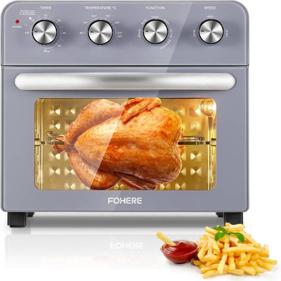 PEAM Heteluchtfriteuse Met Draaispies 23L – 1700W Werkblad Oven Eenvoudig Te Gebruiken Onafhankelijke Temperatuurregeling -A 6 Accessoires – Grijs