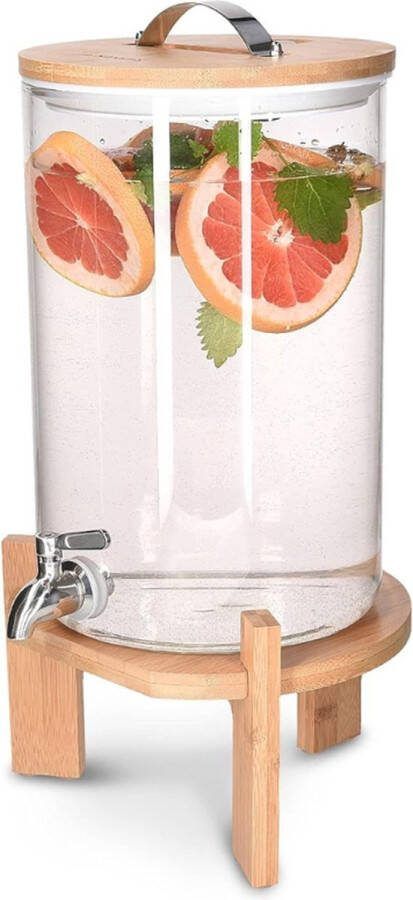 PEAM Limonadetap Drankdispenser Glazen limonadetap Met houten standaard 7L Voor koude en warme dranken Voor feestjes en evenementen