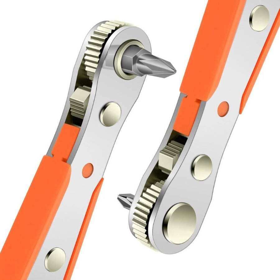 PEAM Mini-Ratelsleutel Met Magnetische Kruiskopschroevendraaier – 1 4 Inch Aandrijving Hoge Koppel Offset Omkeerbare Offset-Ratelschroevendraaier Voor Krappe Ruimtes – 11 4 cm
