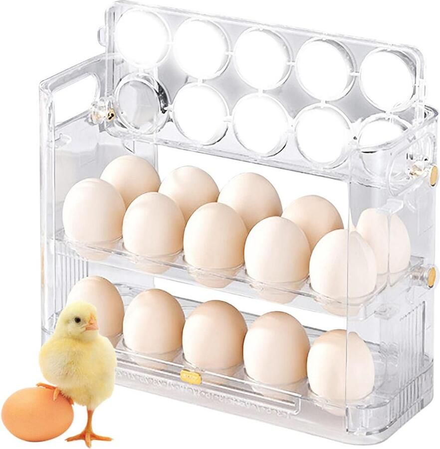 PEAM Eierdoos 3-Niveaus Flip Eieropbergmeester voor Koelkast en Meer! Organiseer met Stijl op Eetkamer Werkblad en Kasten
