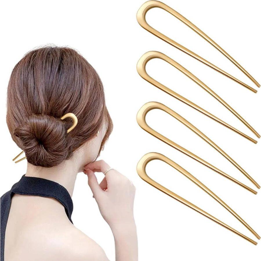 PEAM Set Van 4 Gouden U-Vormige Haarspelden – Grote Metaal Haarspelden Voor Elegante Opsteekkapsels En Chignons