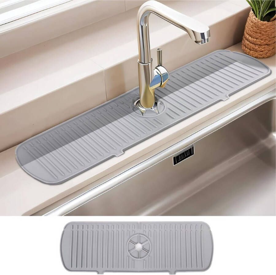 PEAM Siliconen Afdruipmat Voor Keuken En Badkamerkraan Spatbescherming En Droogmat (45x14 5 cm Grijs)