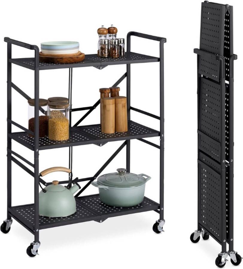 PEAM Trolley 3 Plankjes Multifunctioneel voor Keuken Kantoor Garage Tuin of Woonkamer 35 x 69 x 93 cm Met deze handige opvouwbare trolley met wieltjes heb je altijd extra opbergruimte binnen handbereik waar je maar wilt!