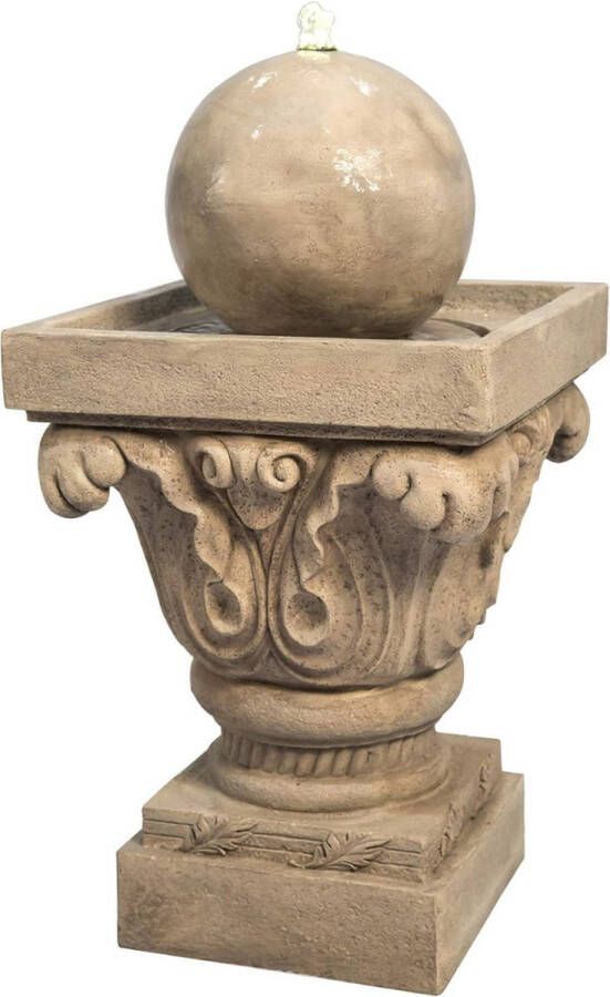PEAM Waterfontein Verlichte Outdoor Bal Waterfontein met Traditionele Pomp en Zen Cascade Ornament voor Binnen Stijlvolle Terrasdecoratie in Bruin (38 0 x 38 0 x 70 5 cm)