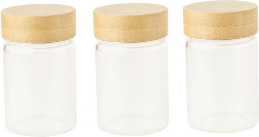 Pebbly Voorraadpot Rond met Bamboe Deksel Set van 3 Stuks 75 ml Borosilicaatglas Transparant