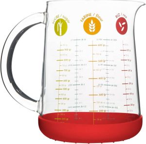 Pebbly Maatbeker Glas Siliconen Onderkant Rood 1 L