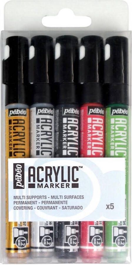 Pébéo Pebeo Acryl Markers 1.2mm Precious Colors set 5 stuks