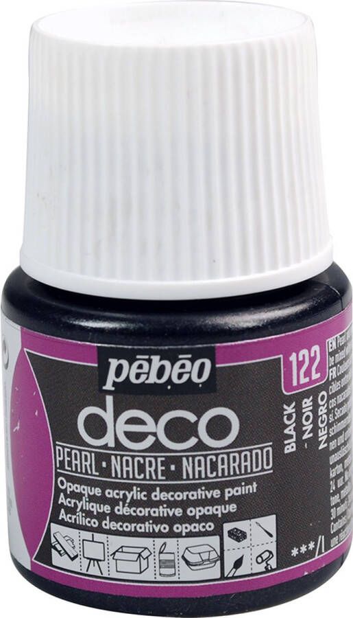Pébéo Verf zwart acryl parelmoer dekkend 45 ml déco