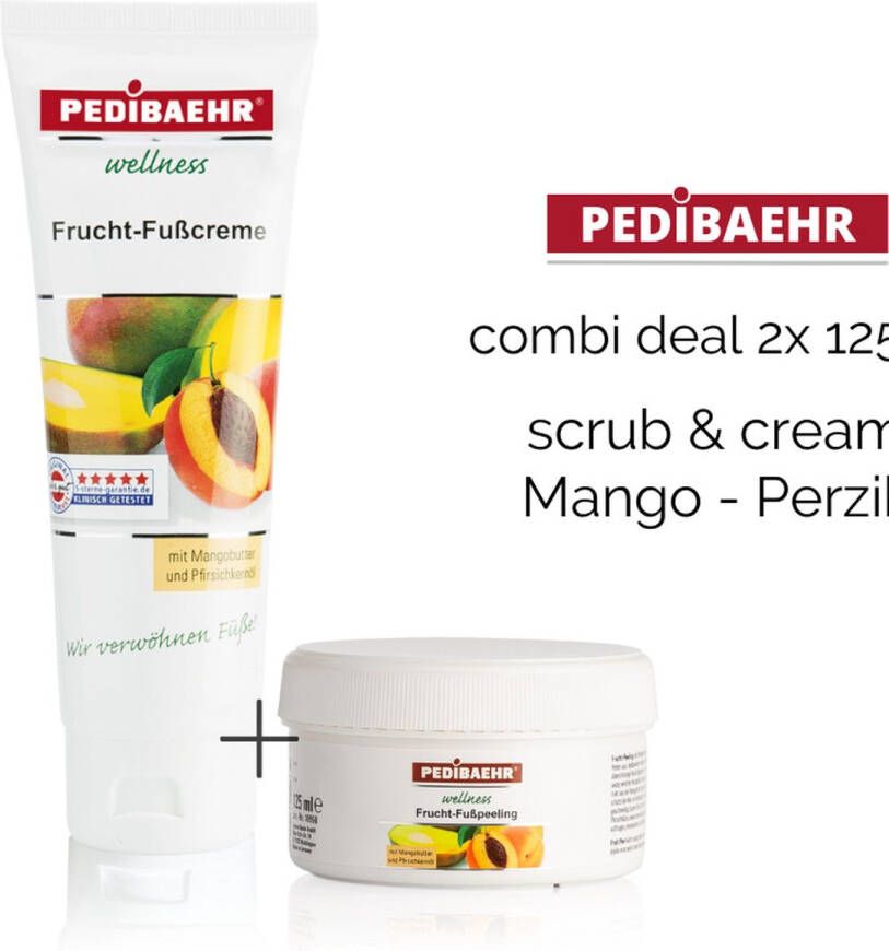 Pedibaehr Voordeelverpakking Voetencrème Scrub Mango-Perzik Wellness Combi Deal inhoud 2 x 125ml – Vegan –