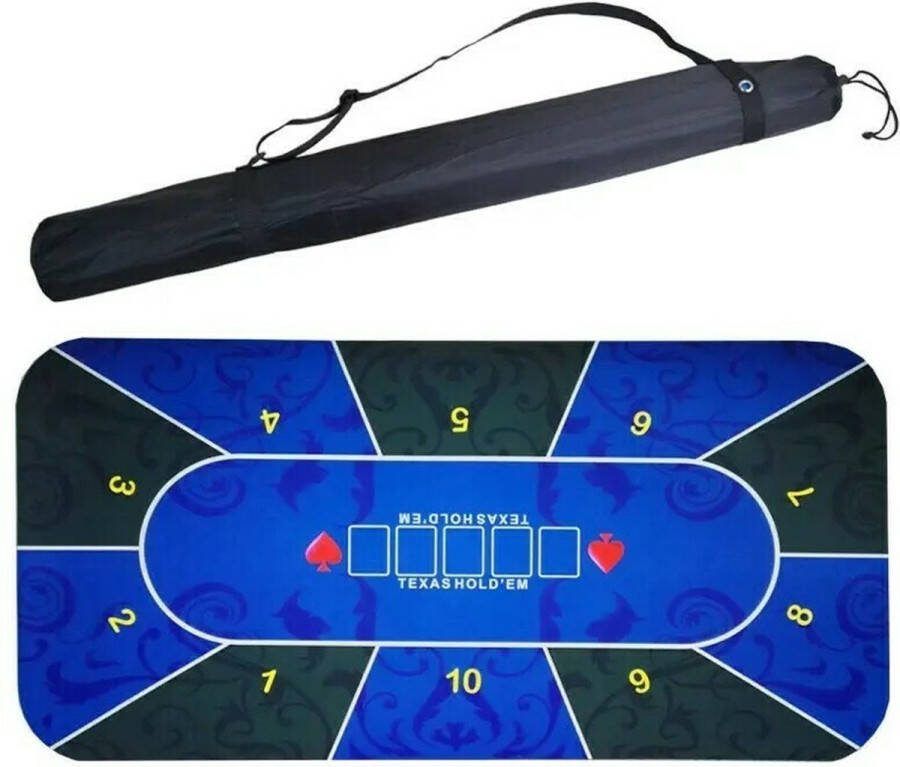 PEGASI Pokermat Royal 120CM Blauw Texas Hold'em Poker Mat voor Pokeren op Tafel Incl. draagtas Texas Hold'em Poker Tafel voor Pokeren