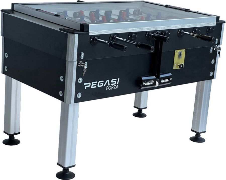 PEGASI Voetbaltafel Forza Premium Professional line Kickertafel Voetbaltafel Muntinworp Glasplaat Incl. 10 tafelvoetballen Zwart