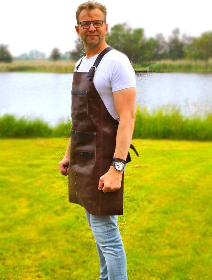 Pellericca Luxe Barbecueschort Leder Inclusief Messenhouder Donker Cognac Bruin