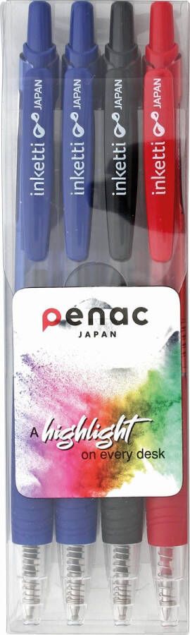 Penac Inketti Gel-ink balpen 0 7mm 4 stuks assorti 2x blauw 1x zwart 1x rood