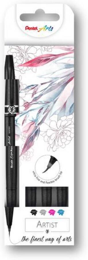 Pentel Brush Sign Artist Pen 4 Kleuren Z R G LB