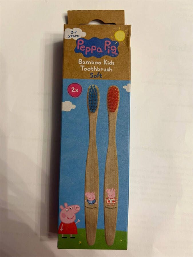 Peppa Pig 2 x bamboo kinder tandenborstel roze en blauw soft bamboo kinder tandenborstel