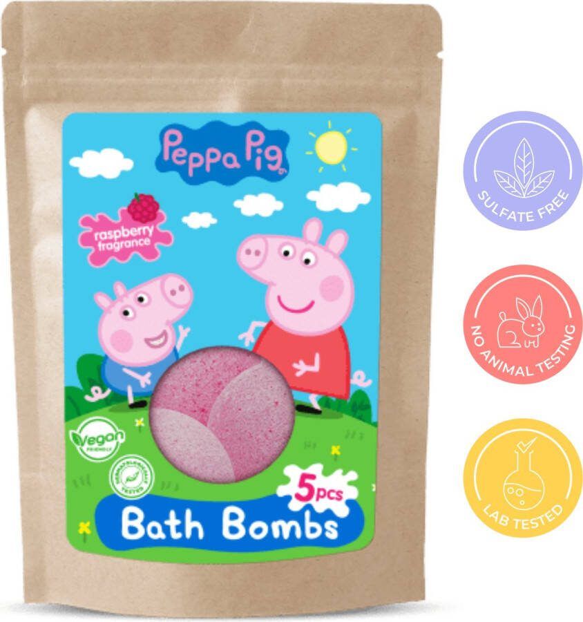 Peppa Pig Bruisballen voor Bad Bruisballen Kind Badbom Bath Bombs Bruisballen Kinderen Badballen Speelgoed 5 x 50 g Frambozengeur Vegan