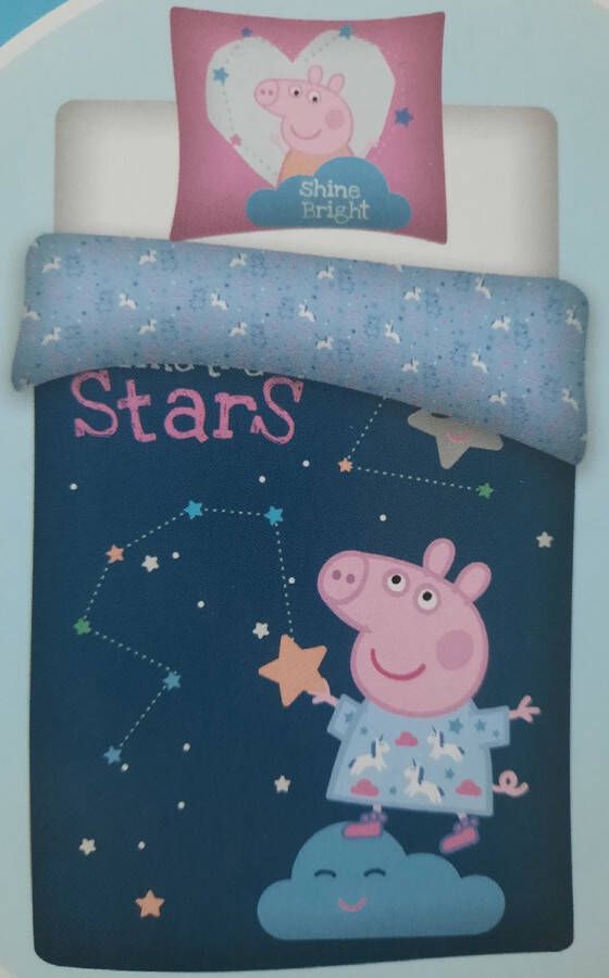 Peppa Pig Dekbedovertrek 140x200 cm met kussensloop blauw Stars -dekbedhoes eenpersoon dekbed kinderen