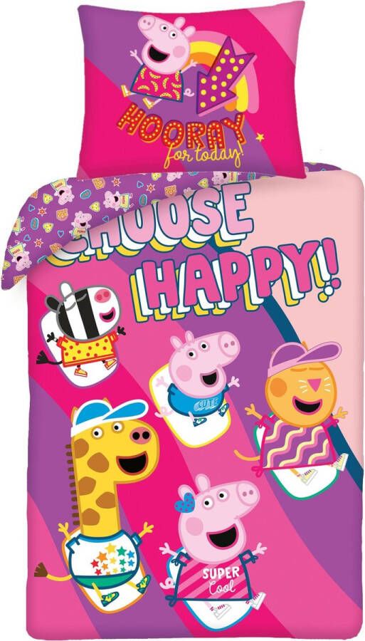 SimbaShop Peppa Pig Dekbedovertrek Choose Happy Eenpersoons 140 x 200 cm Katoen