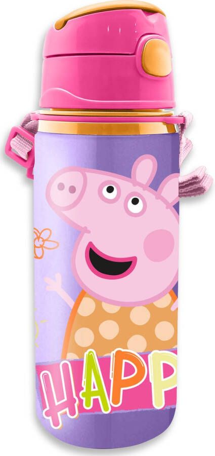 Merkloos Peppa PigA drinkfles drinkbeker bidon met drinktuitje roze aluminium 600 ml Schoolbekers