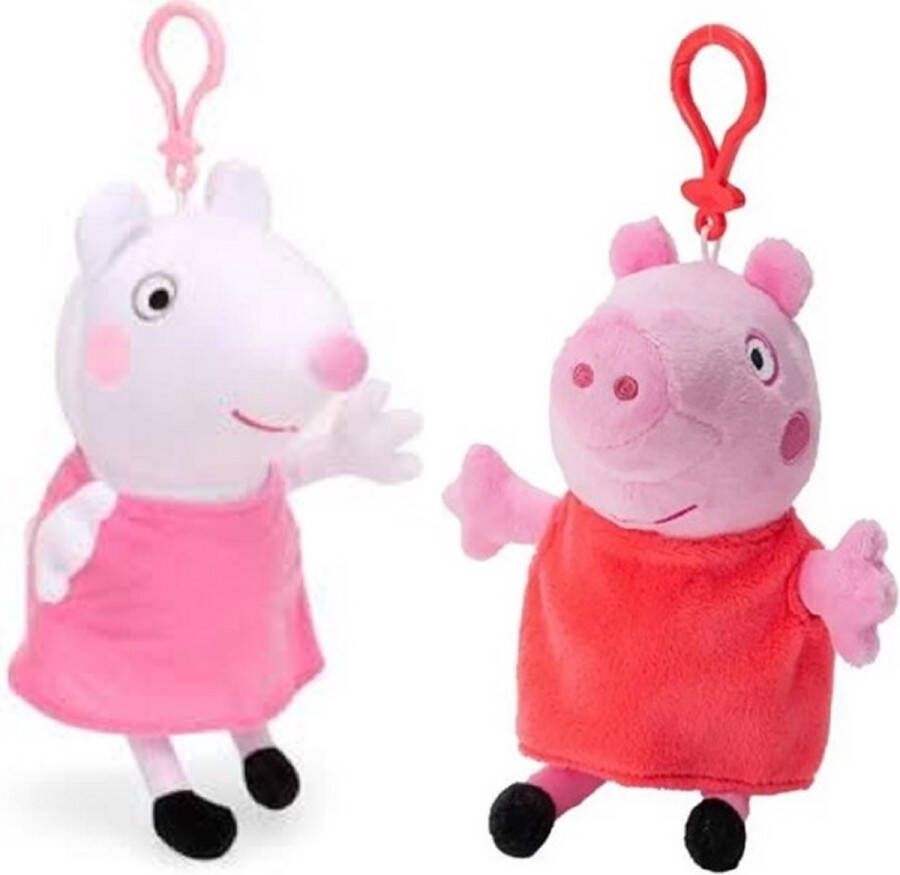Peppa Pig en Suzy sheep knuffel 2x met ophangclip en vakje voor muntgeld met rits
