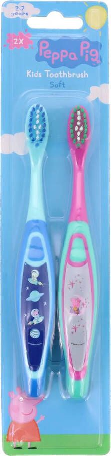 Peppa Pig Kinder tandenborstel Tandenborstel set 2x 2+ Jaar Toothbrush Roze Blauw Soft Tanden poetsen Kinderen