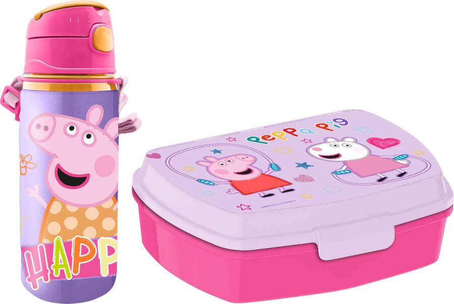 Merkloos Peppa Pig lunchbox set voor kinderen 2-delig lila kunststof Lunchboxen