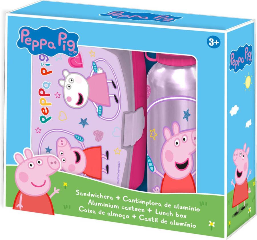 Merkloos Peppa Pig lunchbox set voor kinderen 2-delig roze aluminium kunststof  Lunchboxen