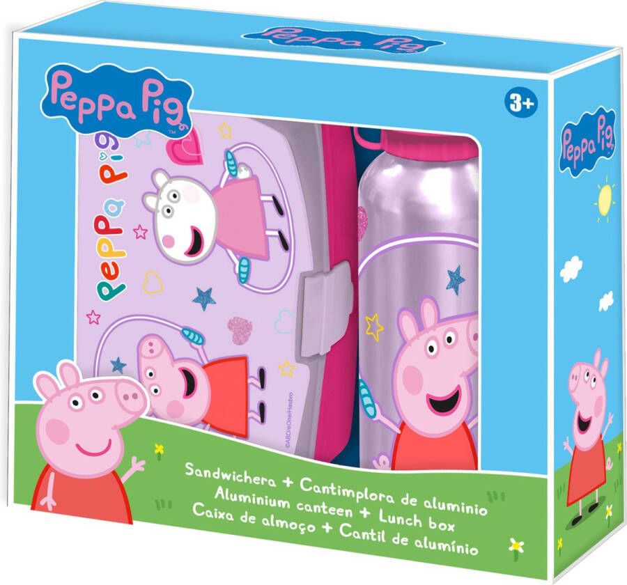 Merkloos Peppa Pig lunchbox set voor kinderen 2-delig roze aluminium kunststof Lunchboxen