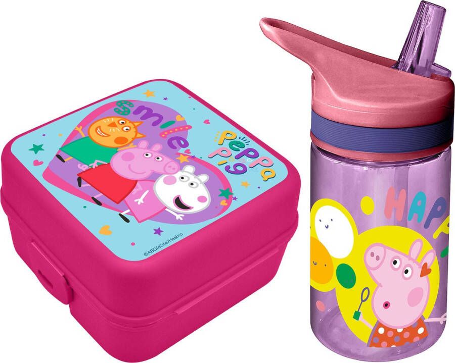 Merkloos Peppa Pig lunchbox set voor kinderen 2-delig roze kunststof Lunchboxen